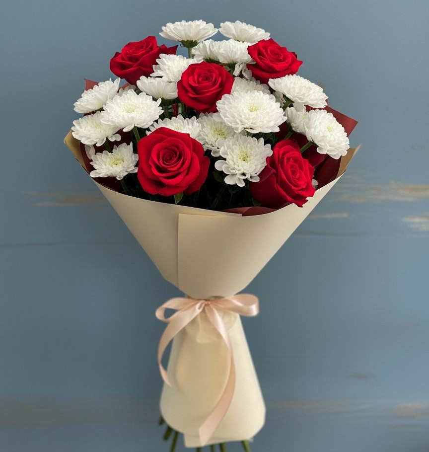 Букет цветов из: Розы и Хризантемы в Барыше