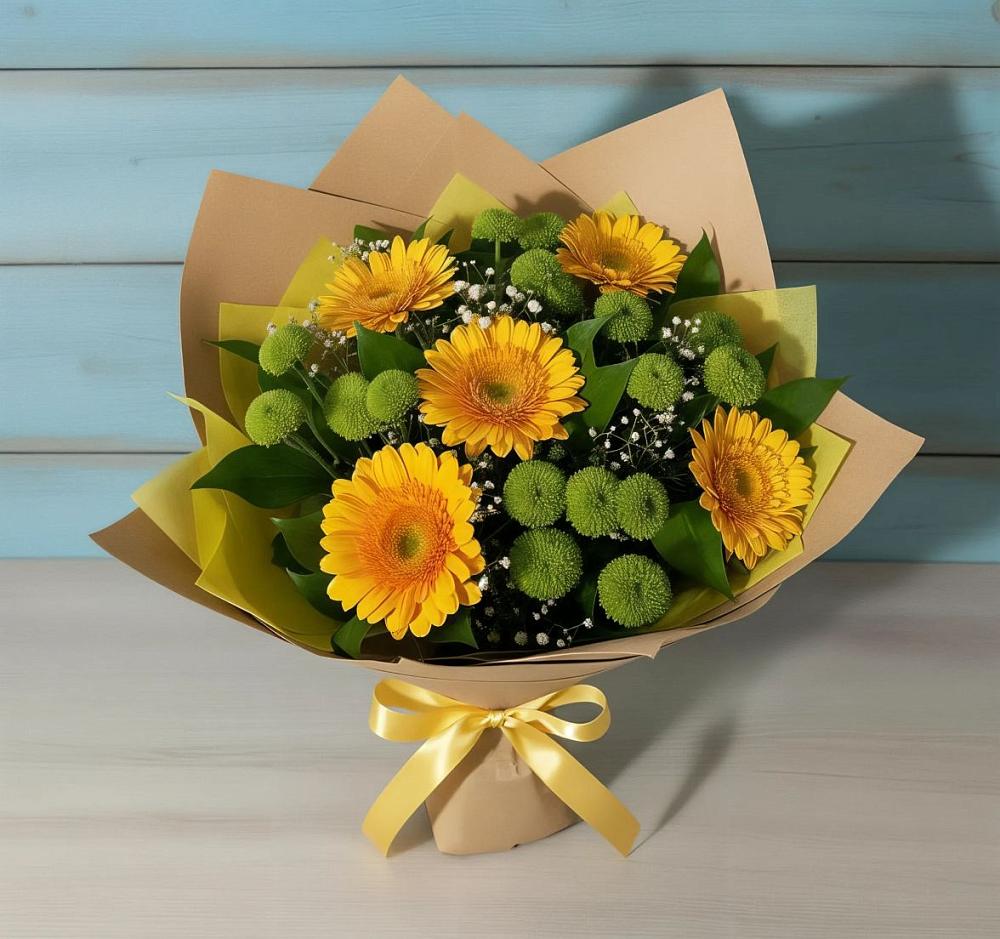 Букет цветов из: Герберы и Хризантемы в Барыше