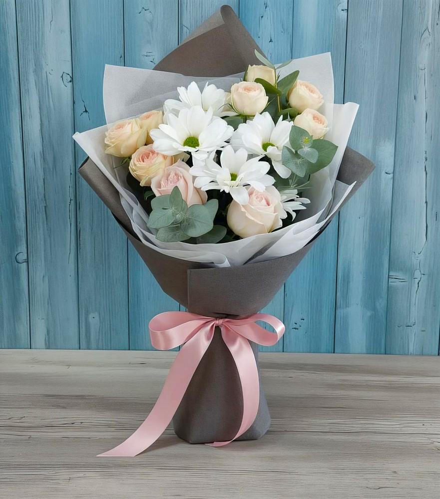 Букет цветов из: Хризантемы и Розы в Барыше