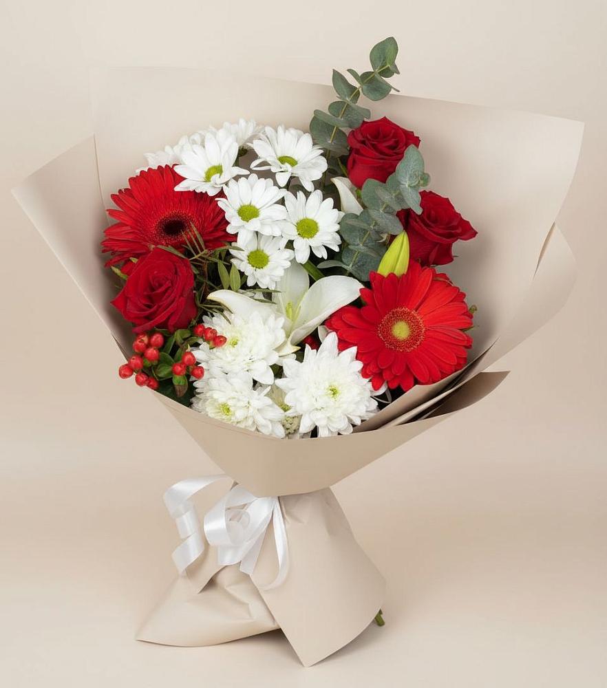 Букет цветов из: Розы, Хризантемы, Герберы и Лилии в Барыше