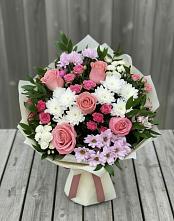 Букет цветов из:  Альстромерии, Гвоздики, Розы и Хризантемы в Барыше