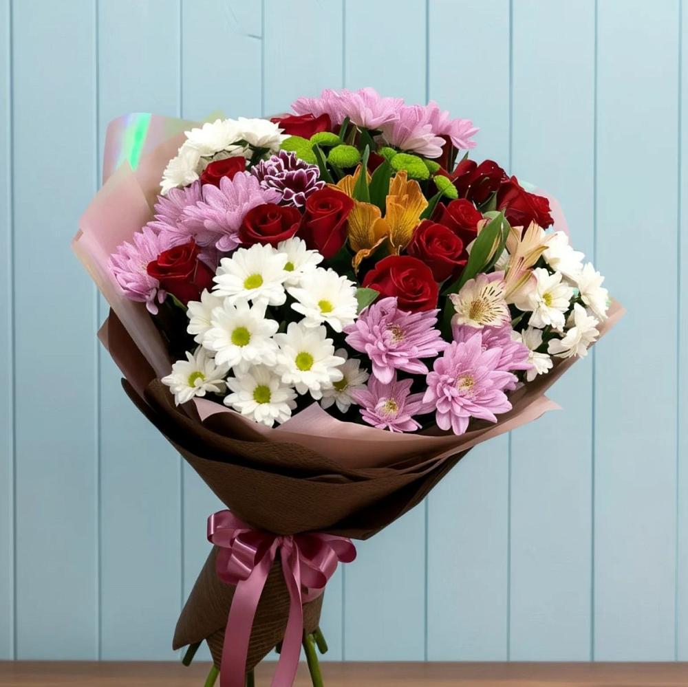 Букет цветов из: Розы, Хризантемы и Альстромерии в Барыше