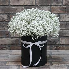 Цветочная композиция из Гипсофила в шляпной коробке в Барыше