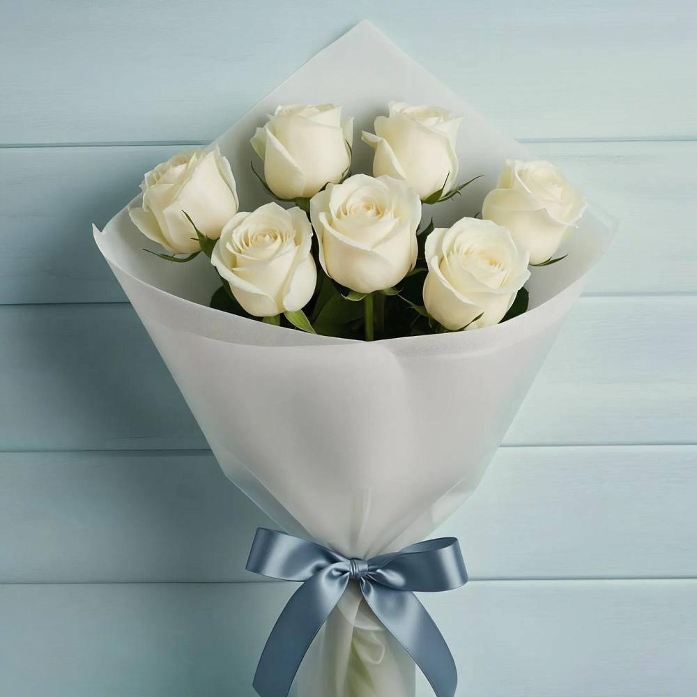 Букет 7 Белых роз Эдлесс Лав в Барыше